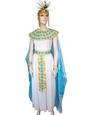 Spirit Cleopatra Halloween Costume Dress Set with Cape Collar And Crown XS